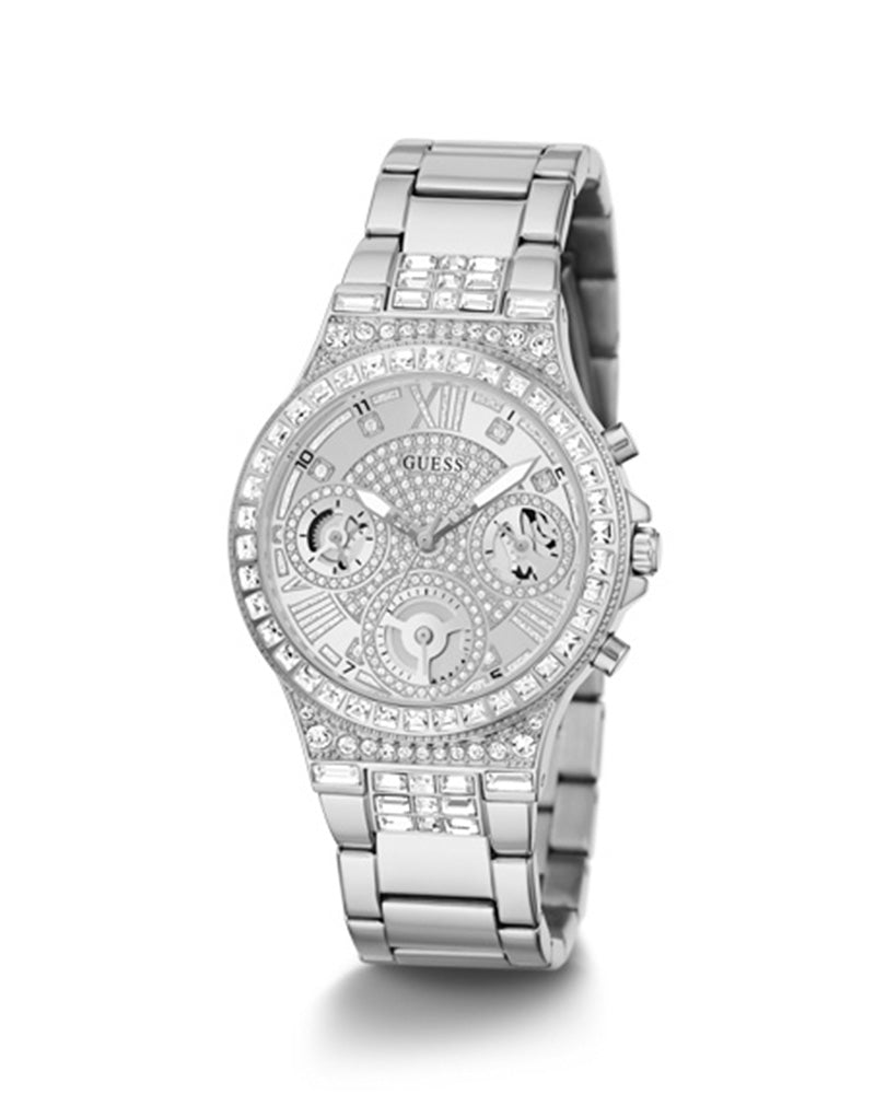 Guess Moonlight Multi Function Diamonds Silver Dial Silver Steel Strap Watch for Women - GW0320L1 Buy Now By Guess