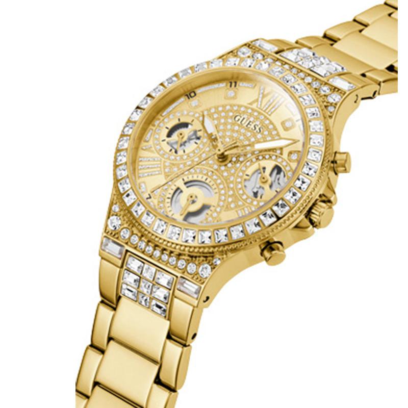Guess Moonlight Multi Function Diamonds Gold Dial Gold Steel Strap Watch for Women - GW0320L2 Buy Now By Guess