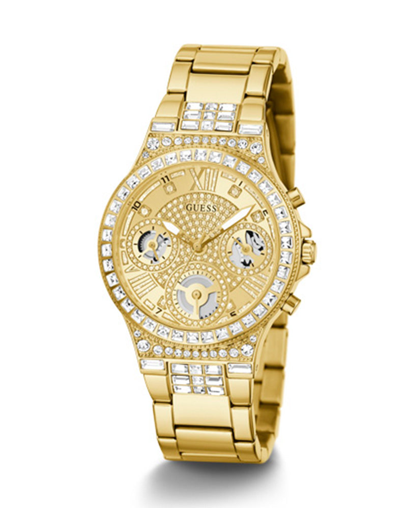 Guess Moonlight Multi Function Diamonds Gold Dial Gold Steel Strap Watch for Women - GW0320L2 Buy Now By Guess