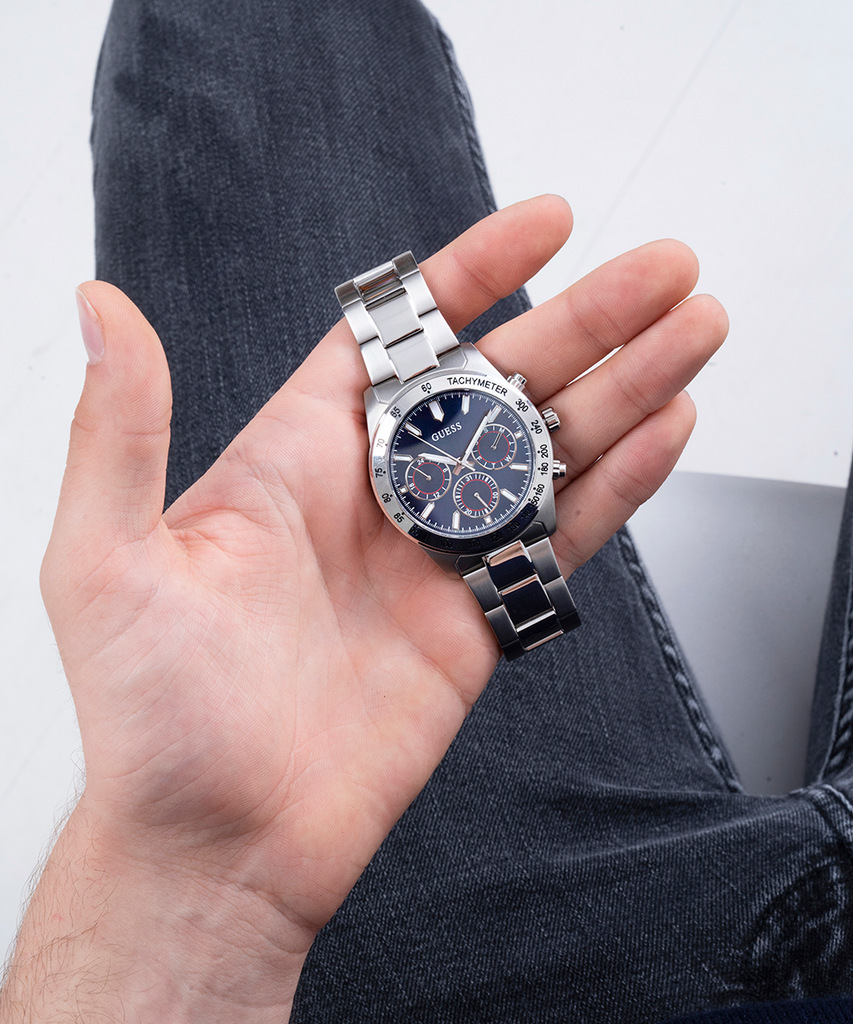 Guess Altitude Chronograph Blue Dial Silver Steel Strap Watch for Men - GW0329G1 Buy Now By Guess