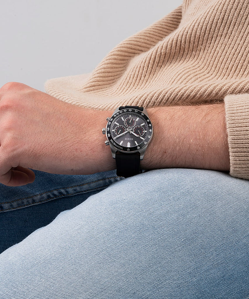 Guess Altitude Chronograph Black Dial Black Rubber Strap Watch for Men - GW0332G1 Buy Now By Guess