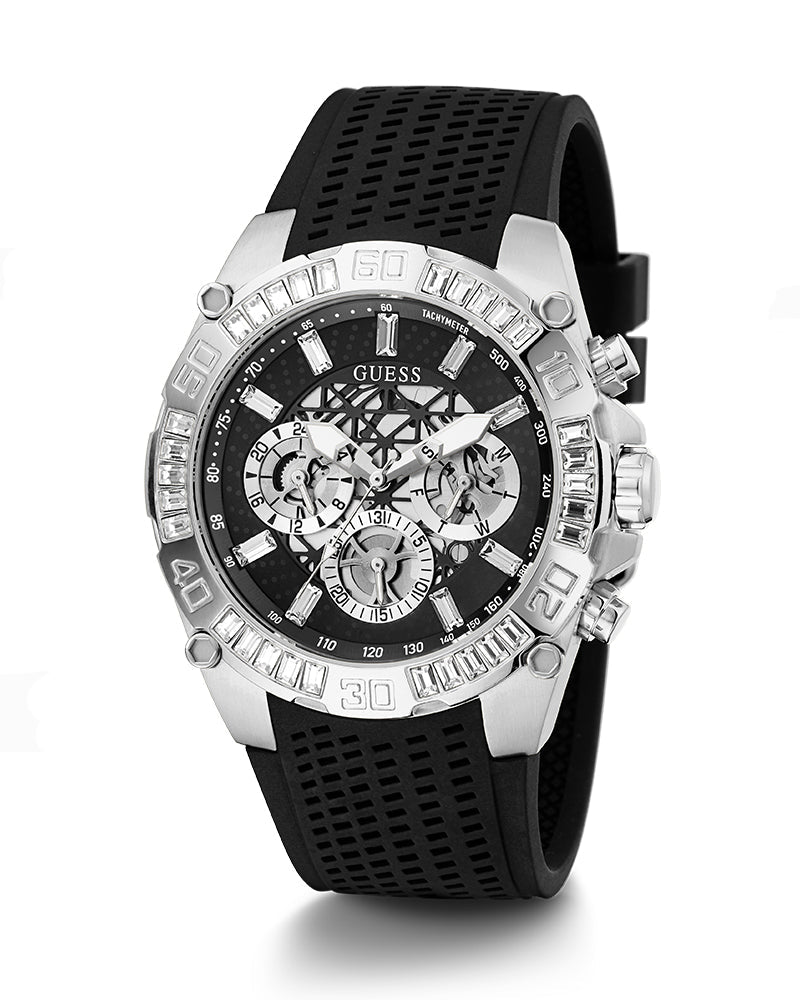 Guess Trophy Multifunction Black Dial Black Rubber Strap Watch for Men - GW0333G1 Buy Now By Guess