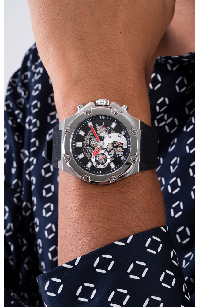 Guess Third Grear Multi Function Black Dial Black Rubber Strap Watch for Men- GW0334G1 Buy Now By Guess