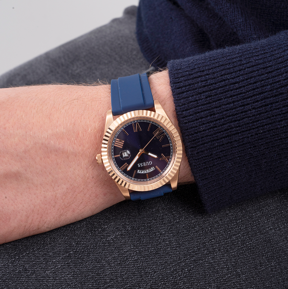 Guess Connoisseur Blue Dial Blue Silicone Strap Watch For Men - GW0335G2 Buy Now By Guess