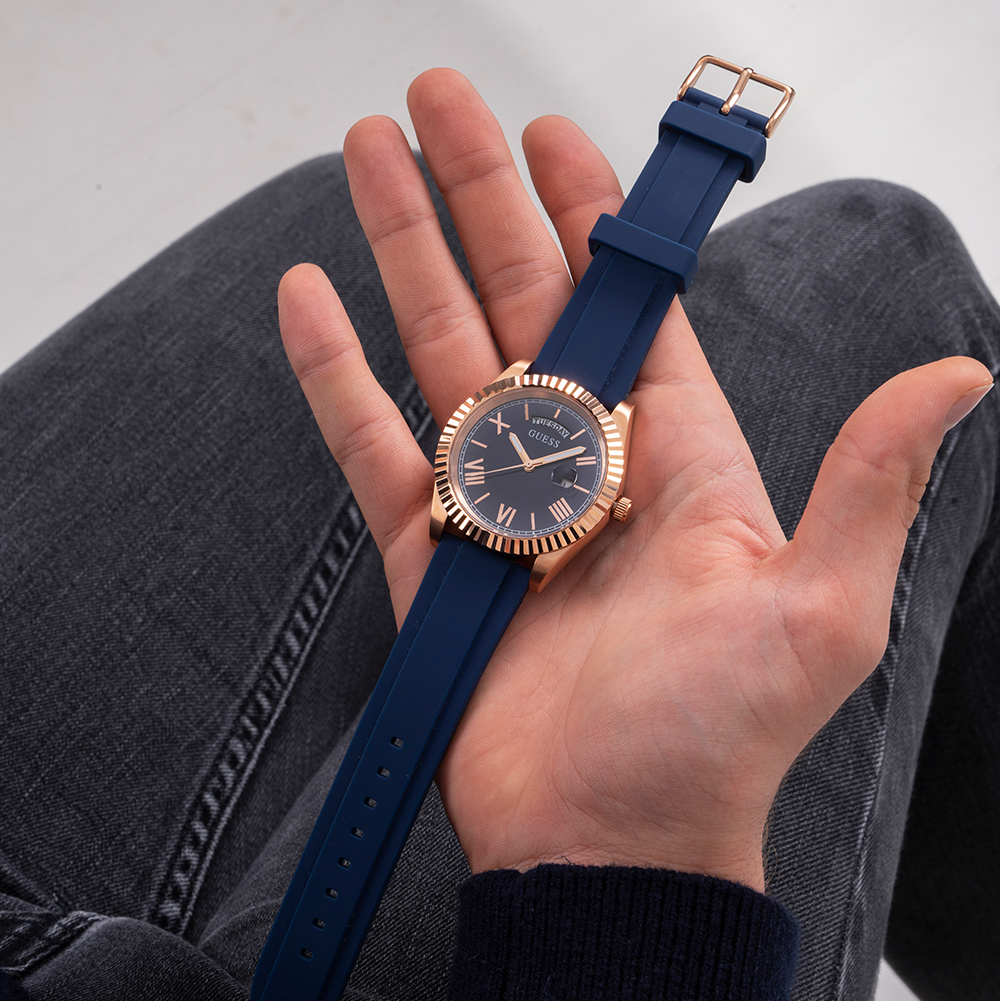 Guess Connoisseur Blue Dial Blue Silicone Strap Watch For Men - GW0335G2 Buy Now By Guess