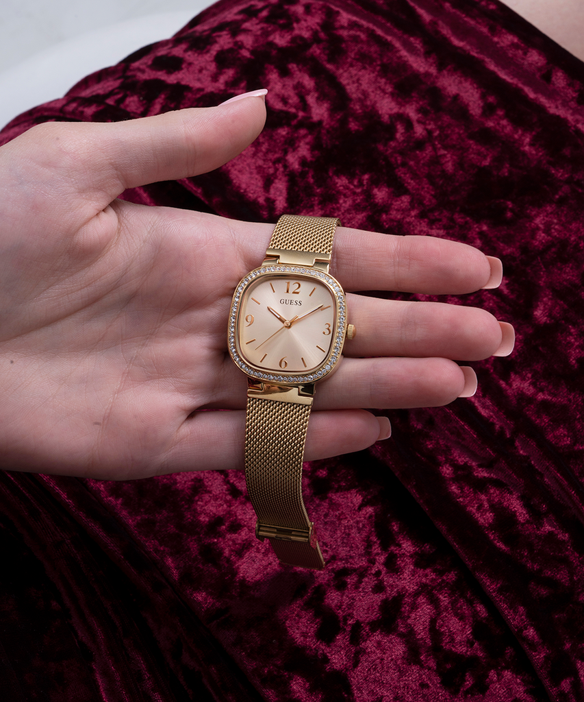 Guess Tapestry Diamonds Gold Dial Gold Mesh Bracelet Watch for Women - GW0354L2 Buy Now By Guess