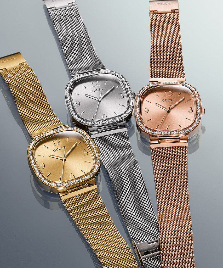 Guess Tapestry Diamonds Rose Gold Dial Rose Gold Mesh Bracelet Watch for Women - GW0354L3 Buy Now By Guess