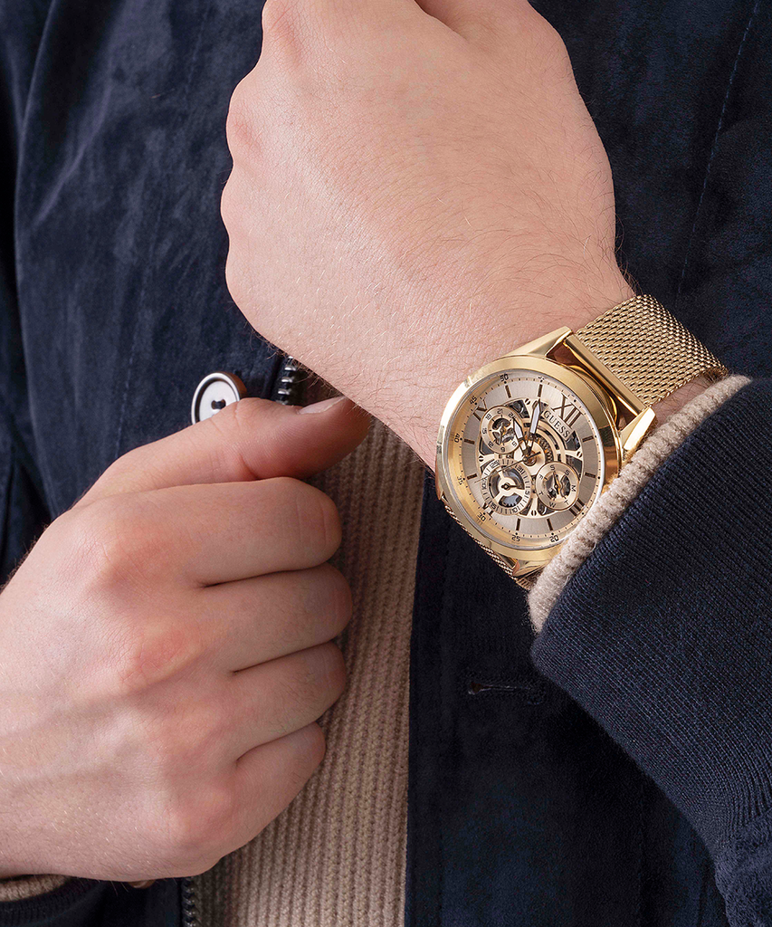 Guess Tailor Multifunction Gold Dial Gold Mesh Bracelet Watch for Men - GW0368G2 Buy Now By Guess
