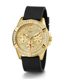 Guess Frontier Diamonds Gold Dial Black Rubber Strap Watch For Women - W1160L1 Buy Now By Guess