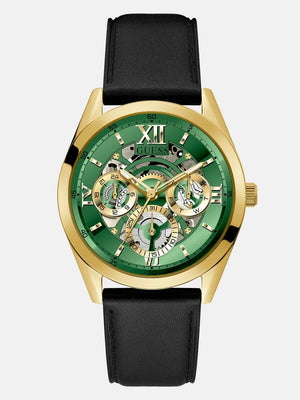 Guess Multifunction Chronograph Green Dial Black Leather Strap Watch For Men - GW0389G7 Buy Now By Guess