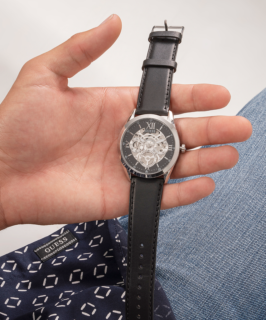 Guess Tailor Multifunction Black Dial Black Leather Strap Watch for Men - GW0389G1 Buy Now By Guess