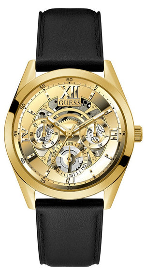 Guess Tailor Gold Dial Black Leather Strap Watch for Men - GW0389G2 Buy Now By Guess