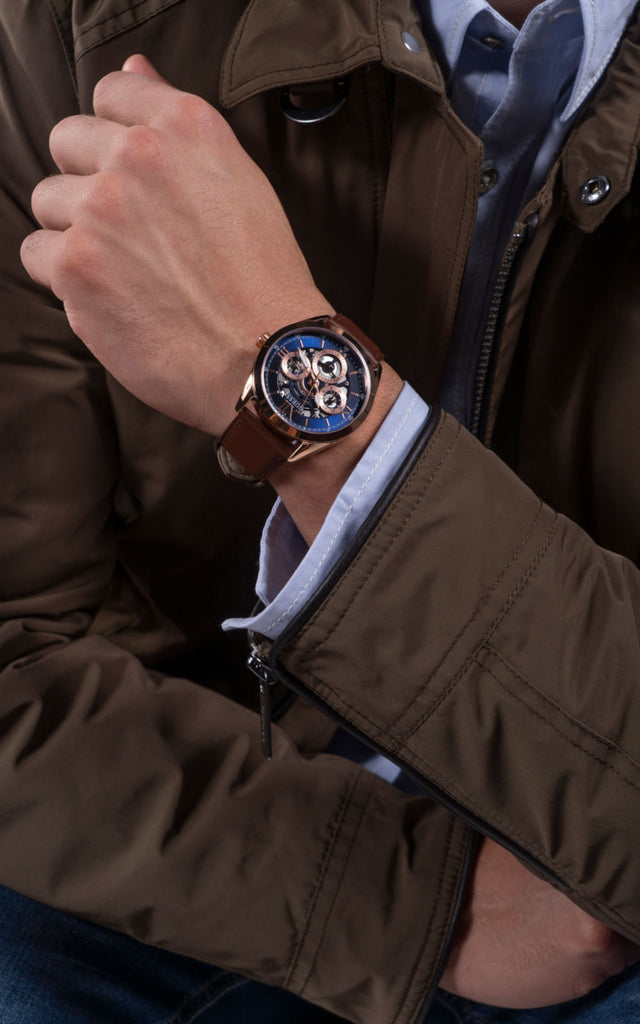 Guess Tailor Analog Blue Dial Brown Leather Strap Watch for Men - GW0389G3 Buy Now By Guess