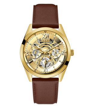 Guess Multifunction Chronograph Gold Dial Brown Leather Strap Watch For Men - GW0389G5 Buy Now By Guess