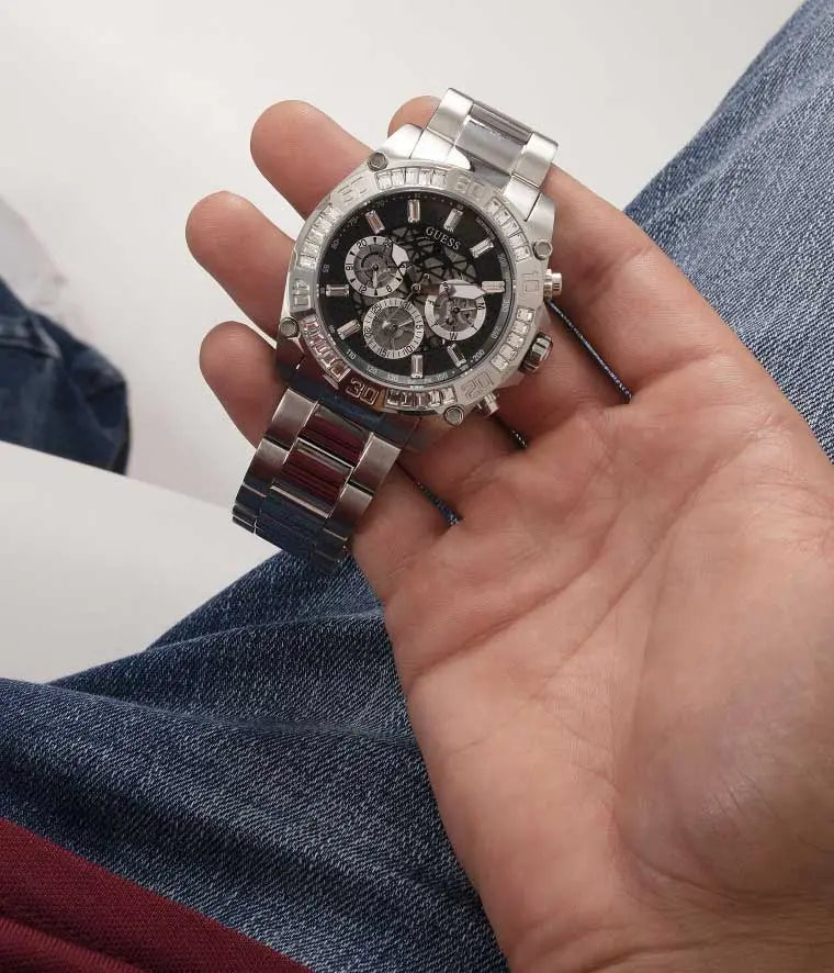 Guess Trophy Chronograph Diamonds Black Dial Silver Steel Strap Watch for Men - GW0390G1 Buy Now By Guess