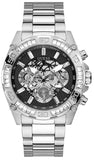 Guess Trophy Chronograph Diamonds Black Dial Silver Steel Strap Watch for Men - GW0390G1