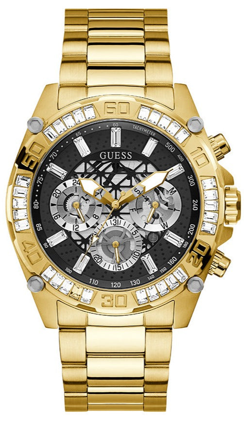 Guess Trophy Diamonds Black Dial Gold Steel Strap Watch for Men - GW0390G2 Buy Now By Guess