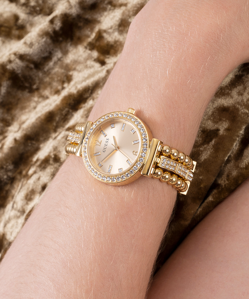 Guess Gala Diamonds Gold Dial Gold Steel Strap Watch for Women - GW0401L2 Buy Now By Guess