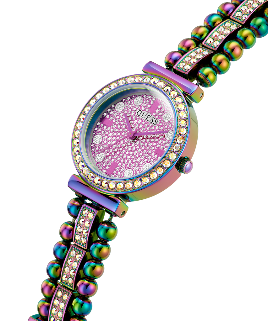 Guess Intricate Iridescent Crystals Purple Dial Purple Steel Strap Watch for Women - GW0401L4 Buy Now By Guess