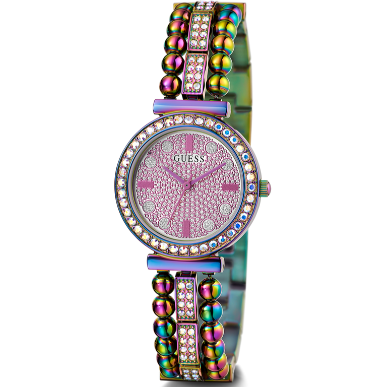 Guess Intricate Iridescent Crystals Purple Dial Purple Steel Strap Watch for Women - GW0401L4 Buy Now By Guess