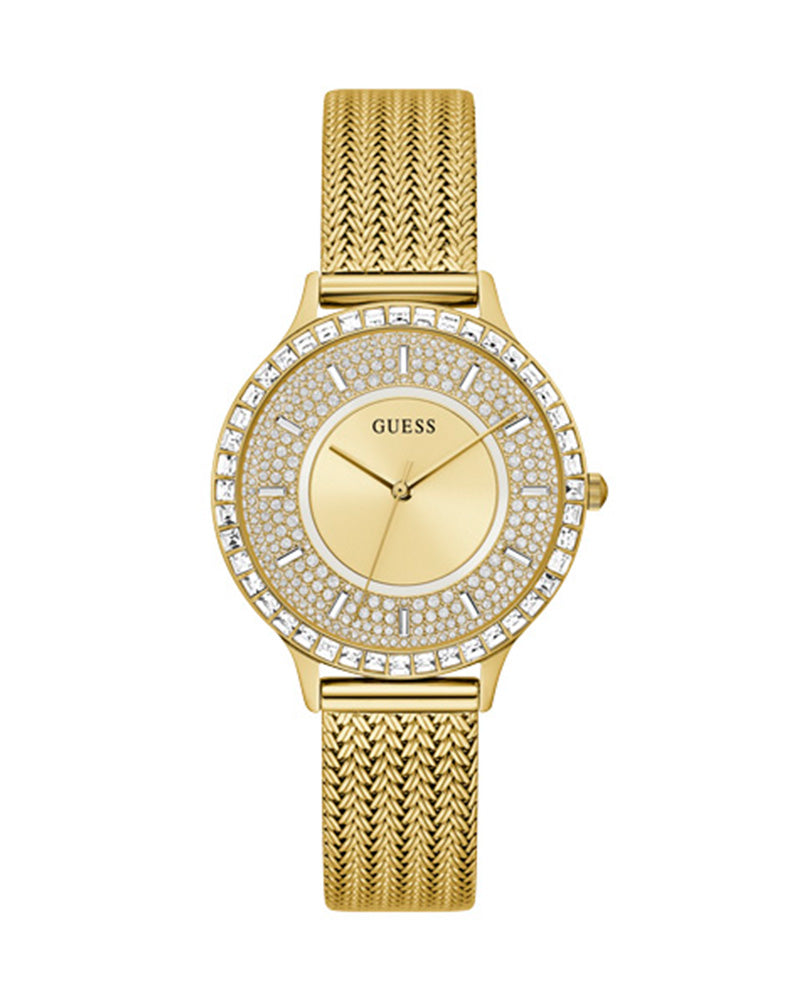 Guess Soiree Diamonds Gold Dial Gold Mesh Bracelet Watch for Women - GW0402L2 Buy Now By Guess
