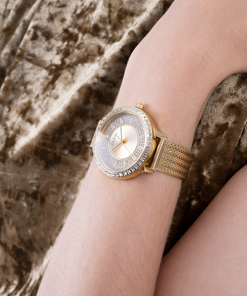 Guess Soiree Diamonds Rose Gold Dial Rose Gold Mesh Bracelet Watch for Women - GW0402L3 Buy Now By Guess