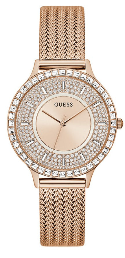 Guess Soiree Diamonds Rose Gold Dial Rose Gold Mesh Bracelet Watch for Women - GW0402L3 Buy Now By Guess