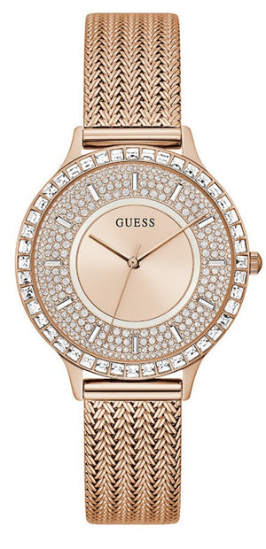 Guess Soiree Diamonds Rose Gold Dial Rose Gold Mesh Bracelet Watch for Women - GW0402L3 Buy Now By Guess