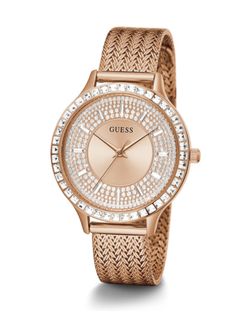 Guess Soiree Diamonds Rose Gold Dial Rose Gold Mesh Bracelet Watch for Women - GW0402L3 Buy Now By Guess