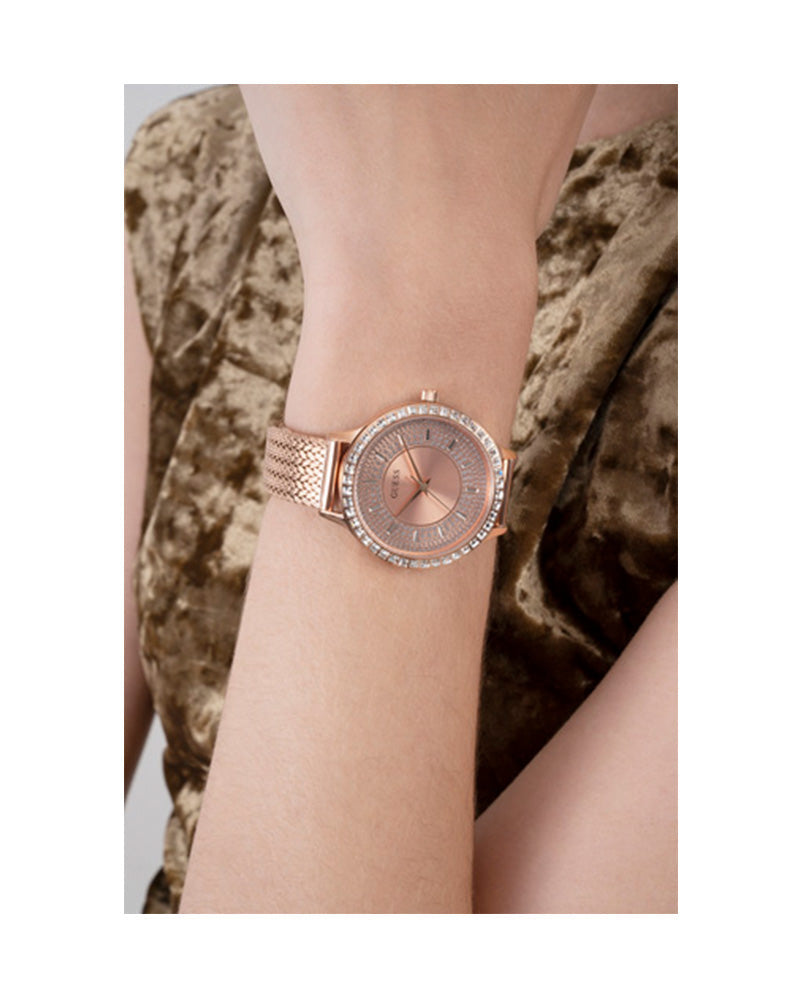 Guess Soiree Diamonds Rose Gold Dial Rose Gold Mesh Bracelet Watch for Women - GW0402L3 Buy Now By Guess