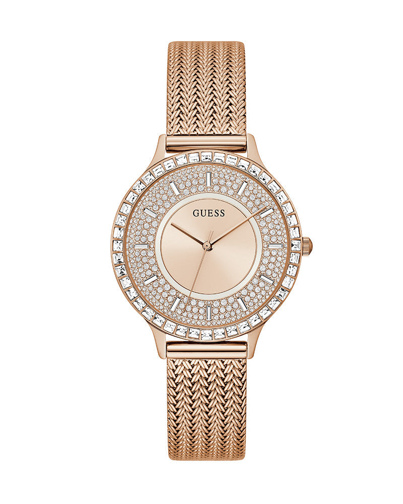 Guess Soiree Diamonds Rose Gold Dial Rose Gold Mesh Bracelet Watch for Women - GW0402L3 Buy Now By Guess