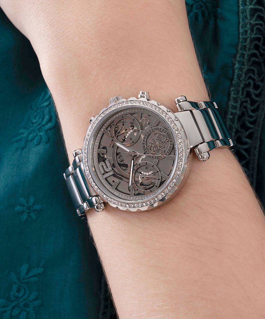 Guess Solstice Diamonds Silver Dial Silver Steel Strap Watch for Women - GW0403L1