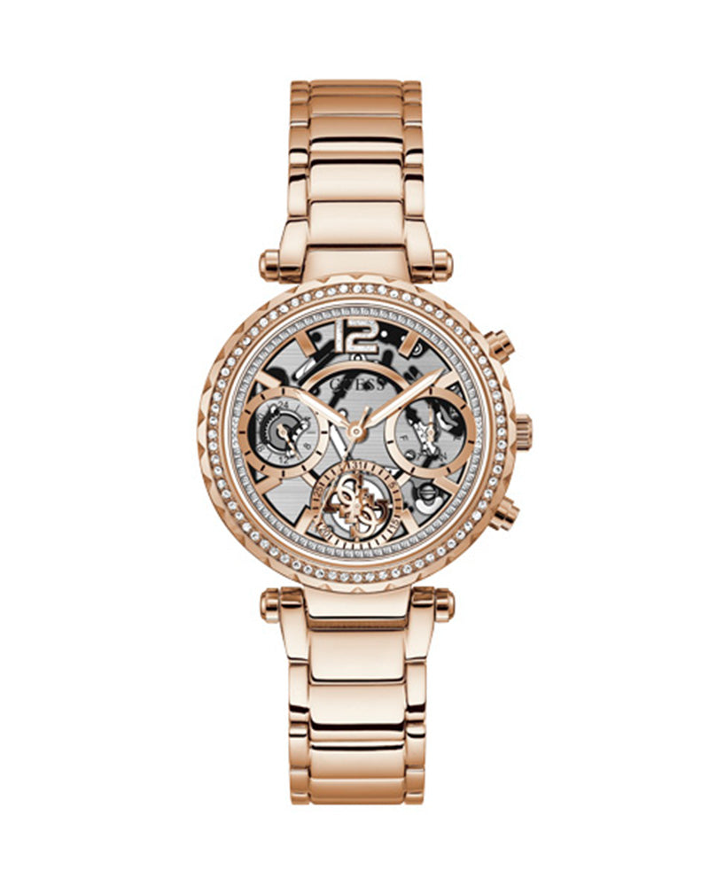 Guess Solstice Diamonds Rose Gold Dial Rose Gold Steel Strap Watch for Women - GW0403L3 Buy Now By Guess