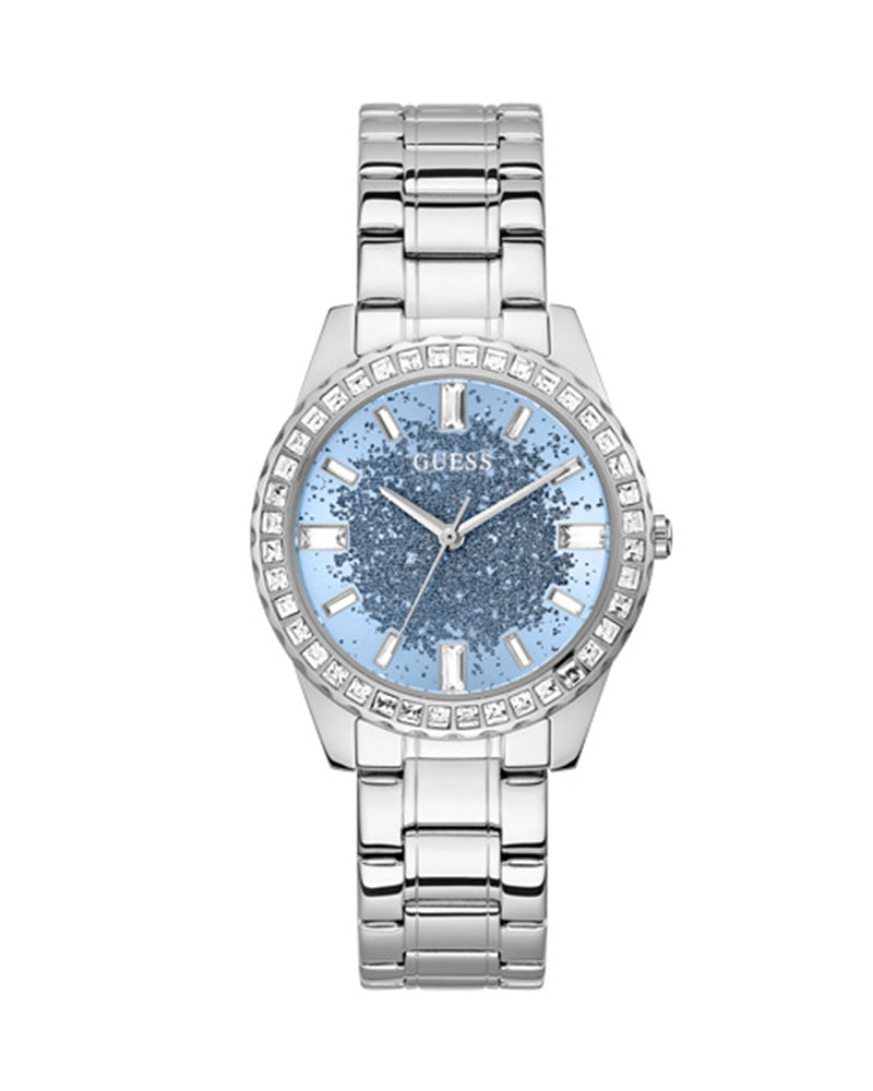 Guess Glitter Burst Diamonds Blue Dial Silver Steel Strap Watch for Women - GW0405L1 Buy Now By Guess