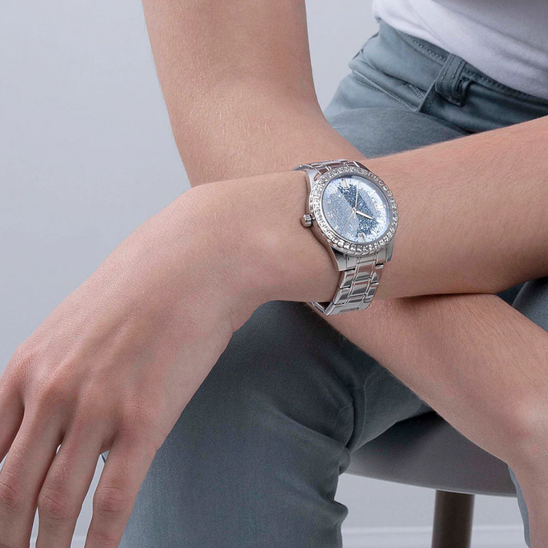 Guess Glitter Burst Diamonds Blue Dial Silver Steel Strap Watch for Women - GW0405L1 Buy Now By Guess