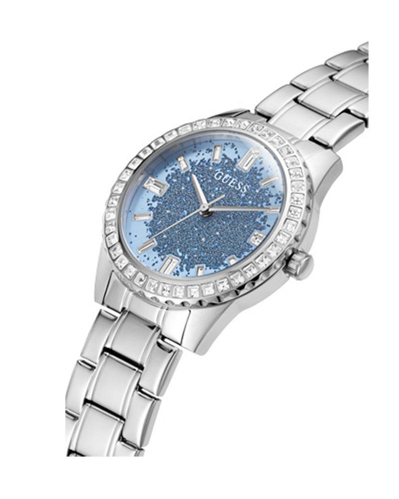 Guess Glitter Burst Diamonds Blue Dial Silver Steel Strap Watch for Women - GW0405L1 Buy Now By Guess