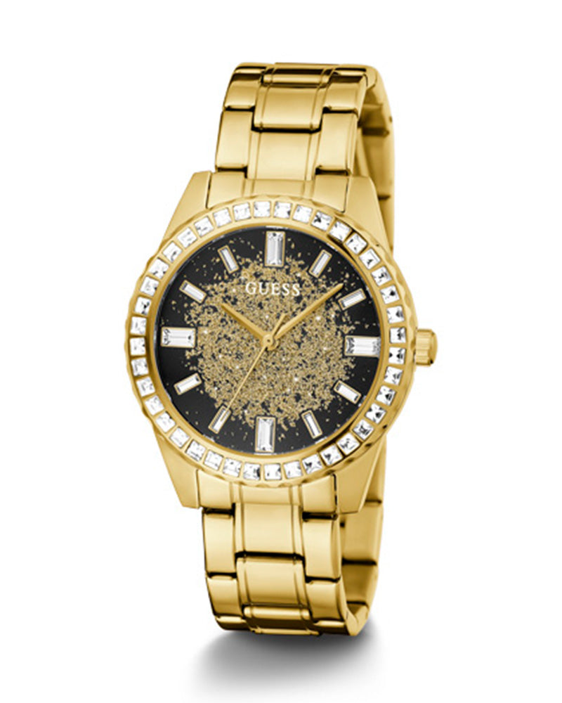 Guess Night Life Diamonds Black Dial Gold Steel Strap Watch for Women - GW0405L2 Buy Now By Guess