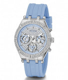 Guess Confetti Crystal Silver Dial Blue Rubber Strap Watch For Women - W1098L3 Buy Now By Guess
