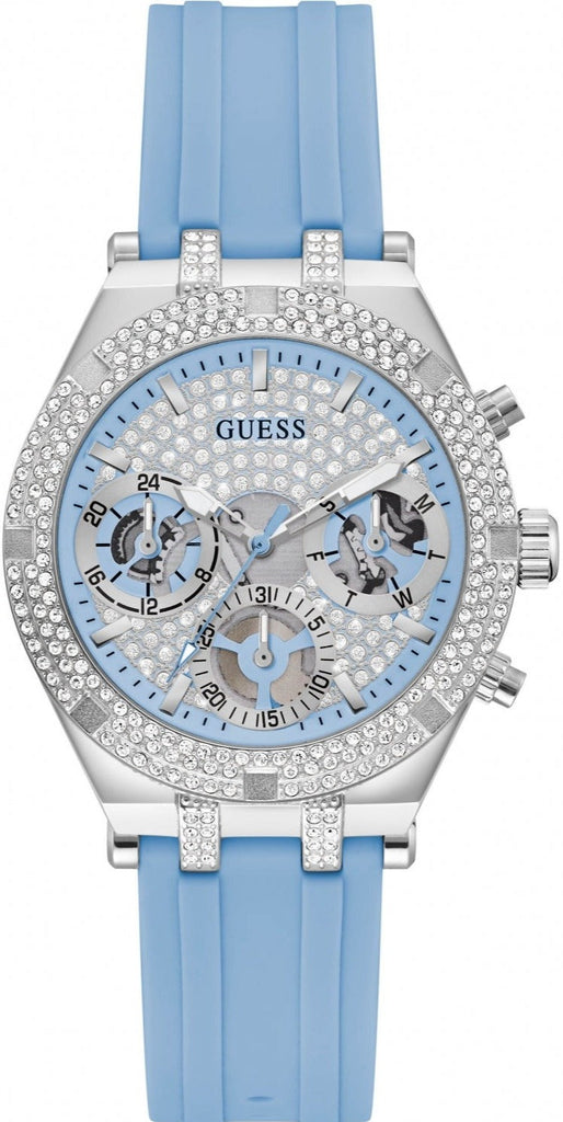 Guess Heiress Diamonds Blue Dial Blue Rubber Strap Watch for Women - GW0407L1 Buy Now By Guess