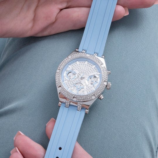 Guess Heiress Diamonds Blue Dial Blue Rubber Strap Watch for Women - GW0407L1 Buy Now By Guess