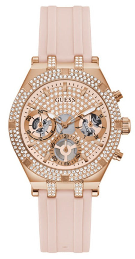 Guess Heiress Diamonds Rose Gold Dial Pink Rubber Strap Watch for Women - GW0407L3 Buy Now By Guess