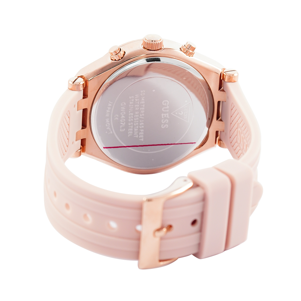 Guess Heiress Diamonds Rose Gold Dial Pink Rubber Strap Watch for Women - GW0407L3 Buy Now By Guess