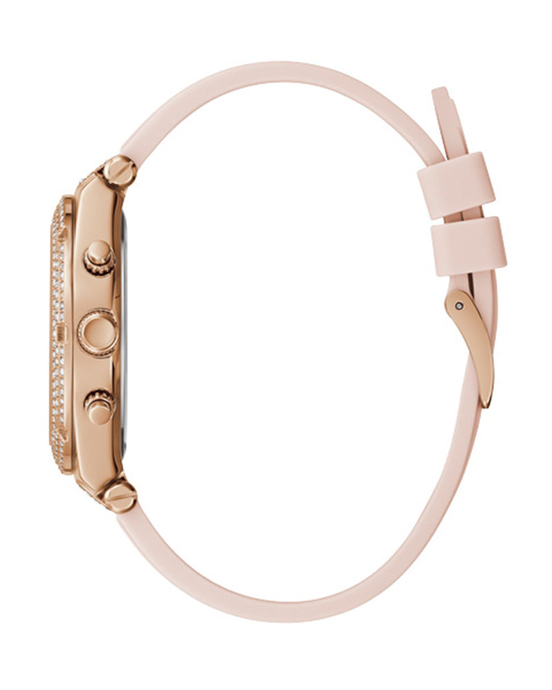 Guess Heiress Diamonds Rose Gold Dial Pink Rubber Strap Watch for Women - GW0407L3 Buy Now By Guess