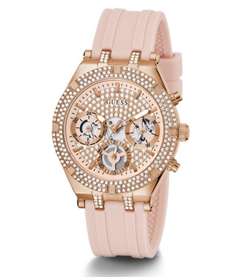 Guess Heiress Diamonds Rose Gold Dial Pink Rubber Strap Watch for Women - GW0407L3 Buy Now By Guess