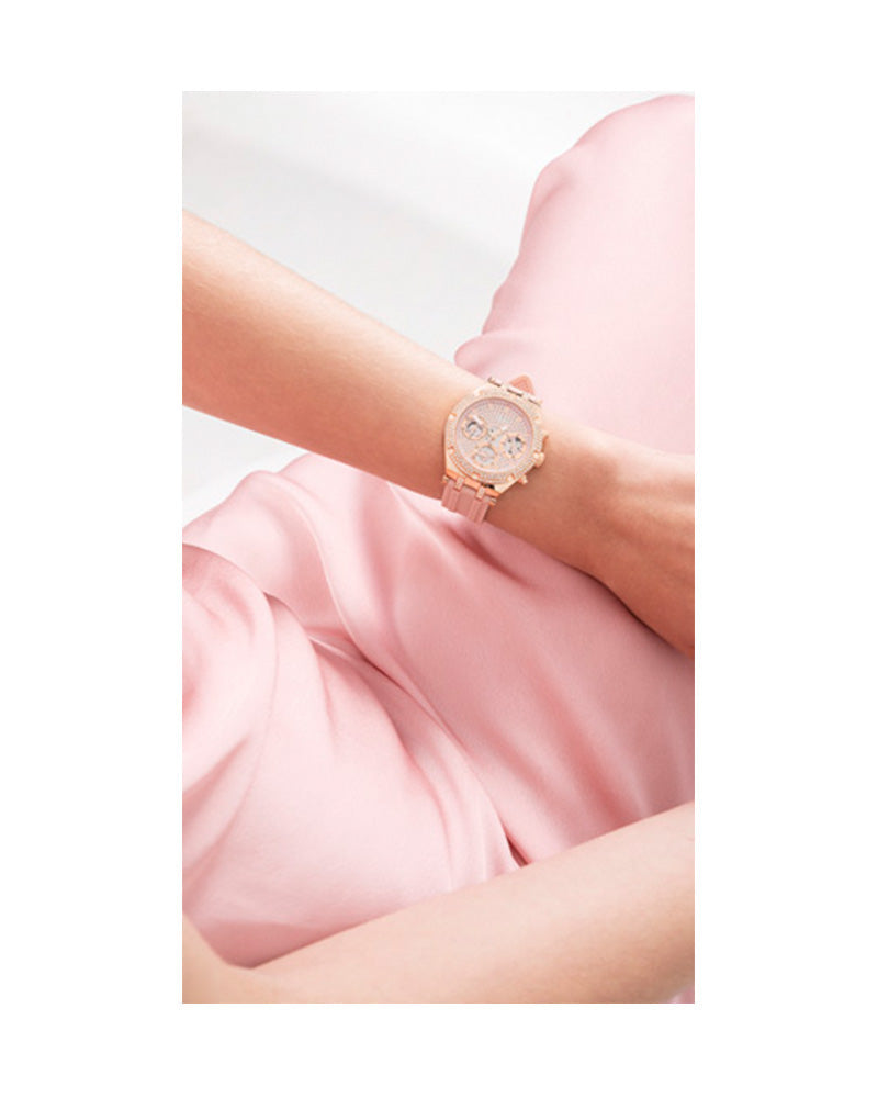 Guess Heiress Diamonds Rose Gold Dial Pink Rubber Strap Watch for Women - GW0407L3 Buy Now By Guess