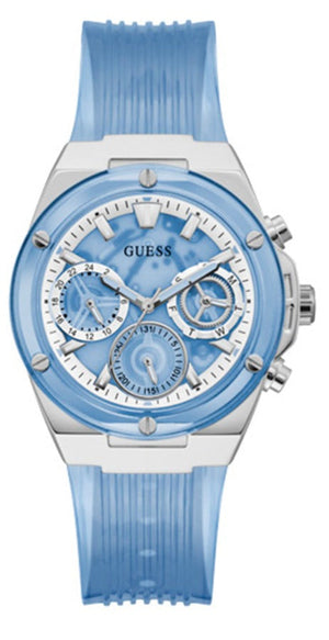 Guess Athena Active Life Clear White Dial Blue Rubber Strap Watch for Women - GW0409L1 Buy Now By Guess