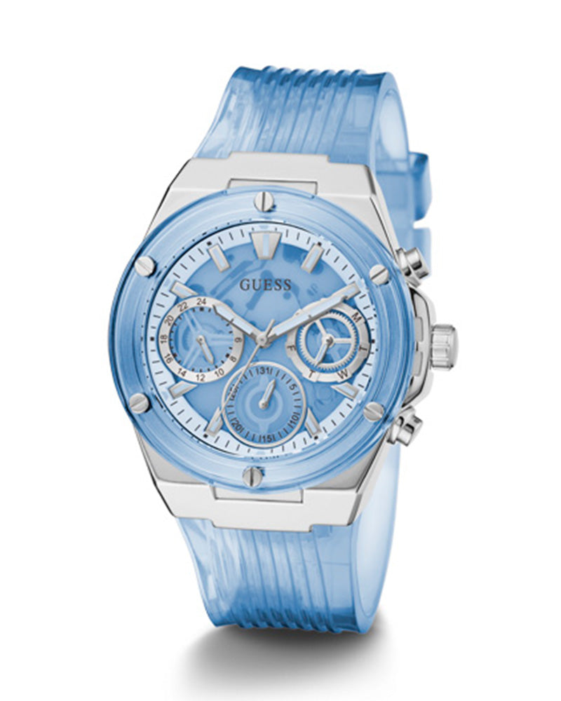 Guess Athena Active Life Clear White Dial Blue Rubber Strap Watch for Women - GW0409L1 Buy Now By Guess