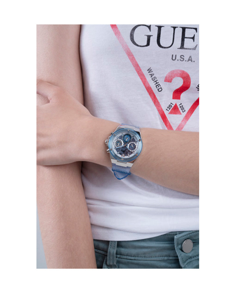 Guess Athena Active Life Clear White Dial Blue Rubber Strap Watch for Women - GW0409L1 Buy Now By Guess