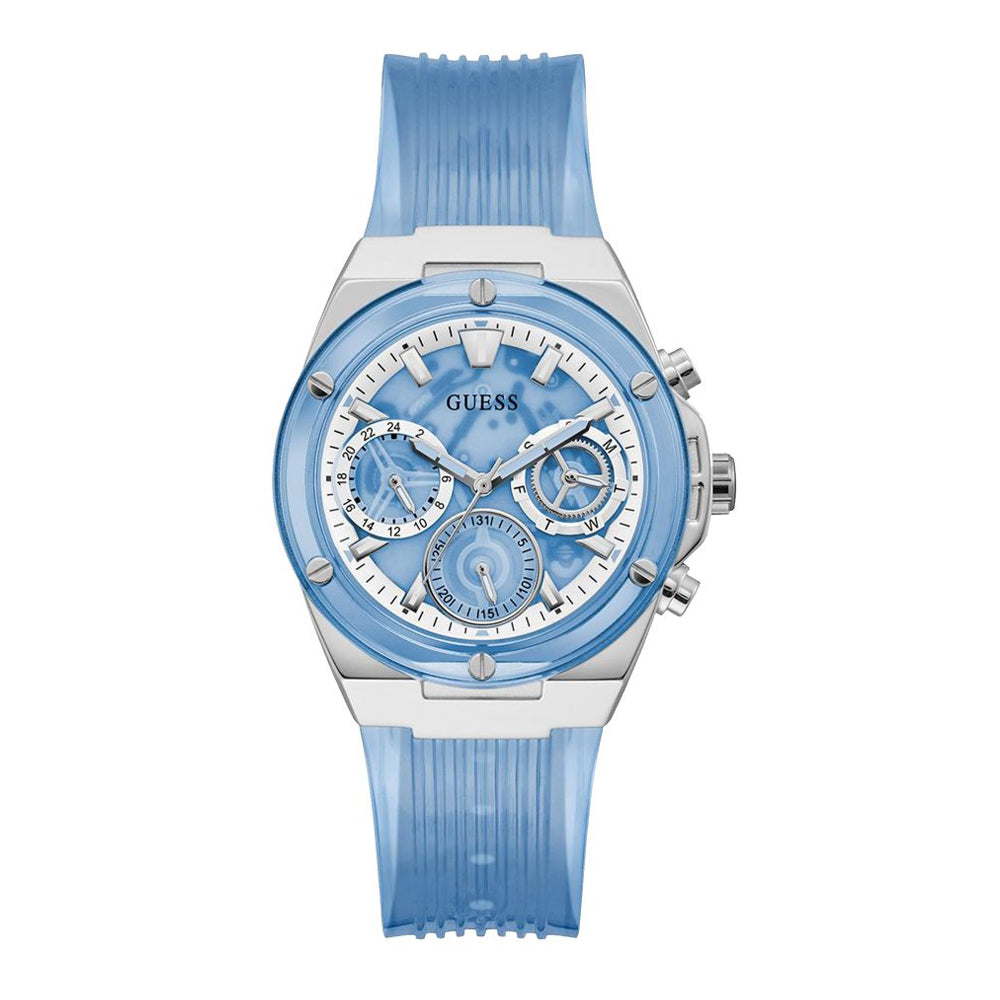 Guess Athena Active Life Clear White Dial Blue Rubber Strap Watch for Women - GW0409L1 Buy Now By Guess