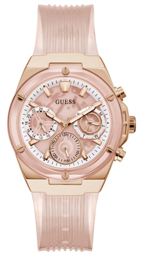 Guess Athena Rose Gold Dial Rose Gold Rubber Strap Watch for Women - GW0409L3 Buy Now By Guess